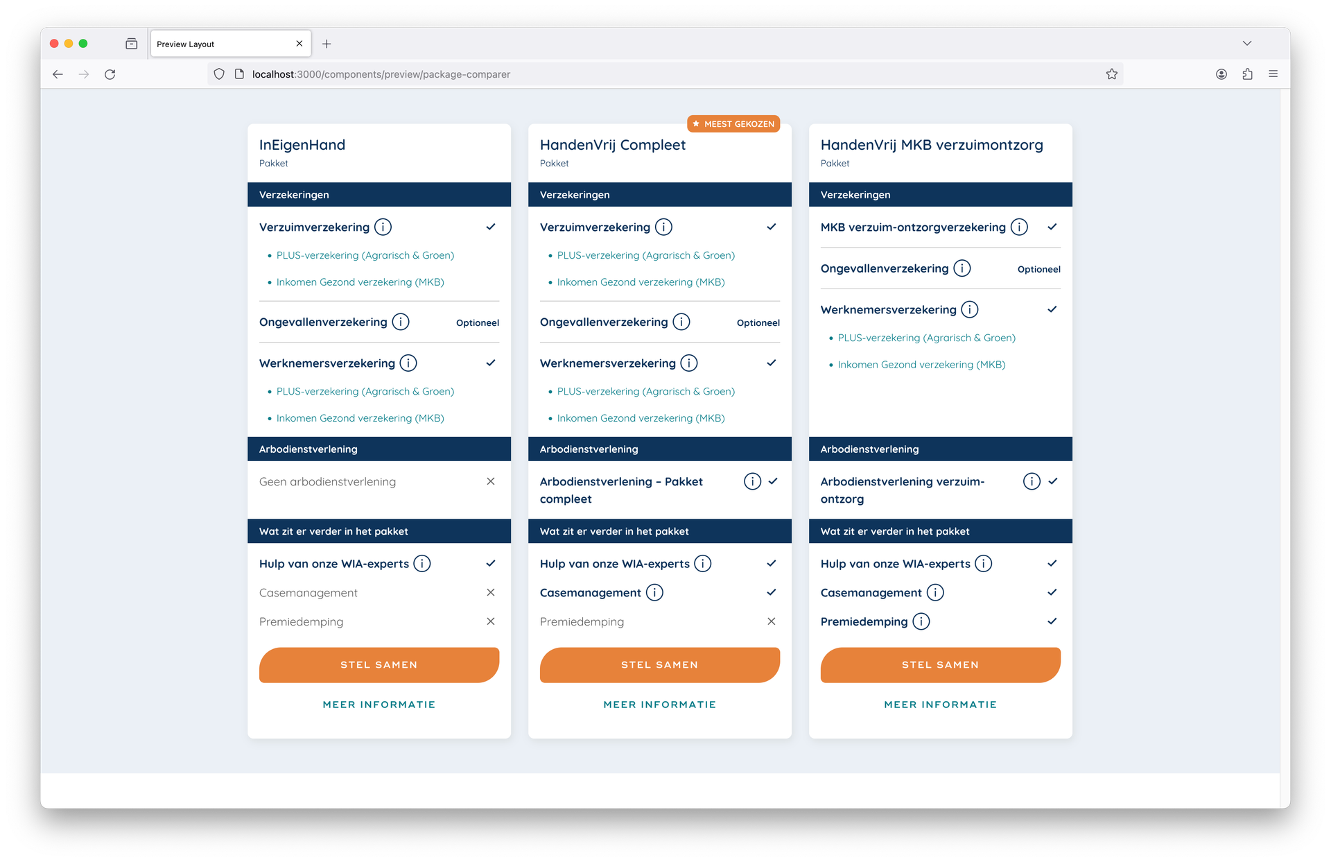 Screenshot of the Package Comparer a browser